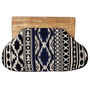 NWT Chloe & Lex BLUE BLACK STRIPES CLUTCH WITH WOODEN HANDLE